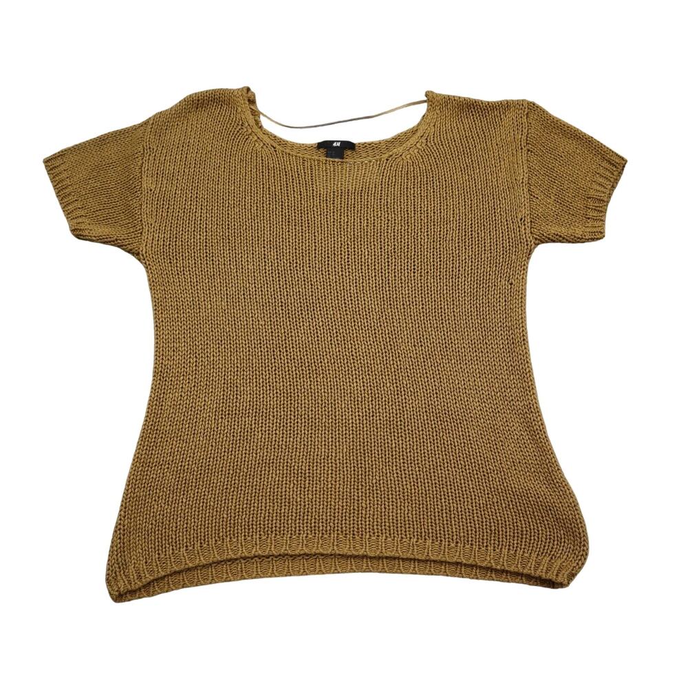 HM Sweater Womens XS Brown Short Sleeve Round Neck Open Knit Pullover Stretch
